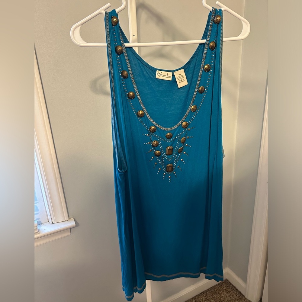 Kim Rogers NWT Teal Tank w/ Beading Size 3X